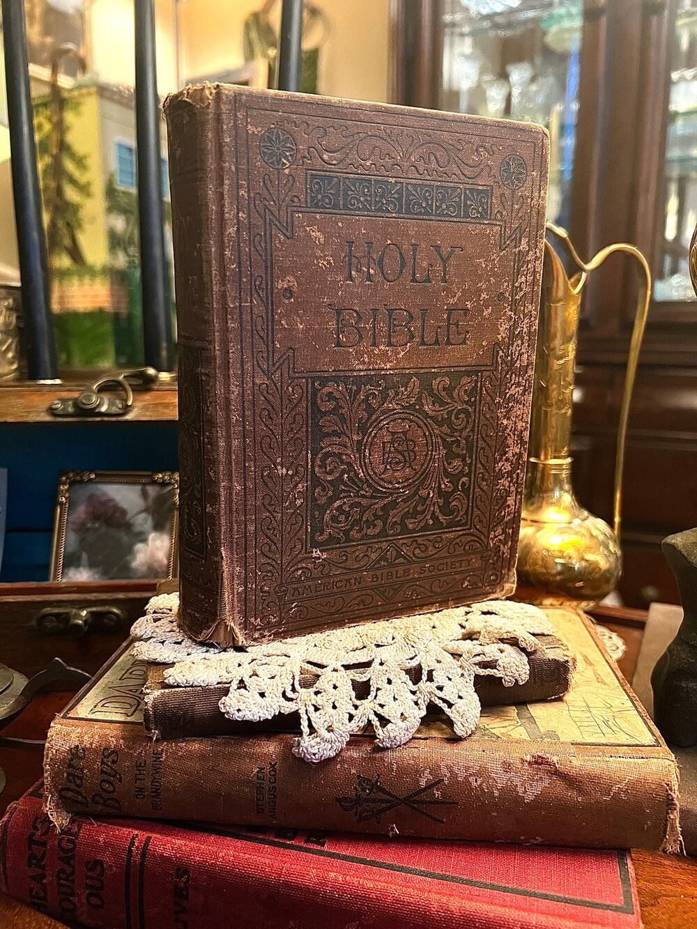 Antique Bible with Ornate Cover & Ephemera - Old & New Testament, 1890